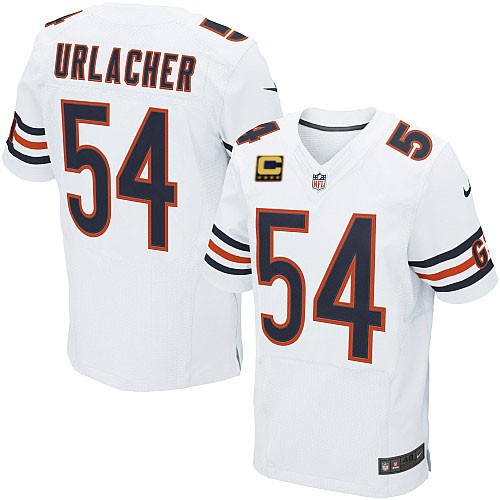 Men's Elite Brian Urlacher C Patch Nike Jersey White Road - #54 NFL Chicago Bears